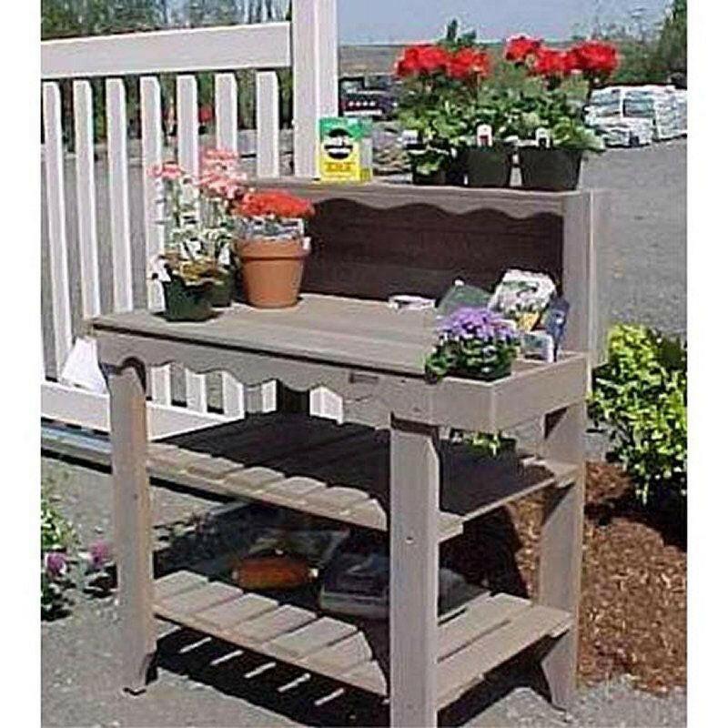 Outdoor Cedar Wood Potting Bench Bakers Rack Garden Storage Table in Green - FurniFindUSA