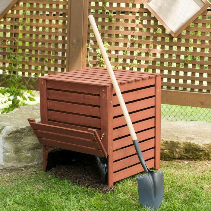 Outdoor 90 Gallon Solid Wood Compost Bin with Brown Finish - FurniFindUSA