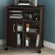 Contemporary Printer Stand Cart with Storage Shelves in Chocolate - FurniFindUSA
