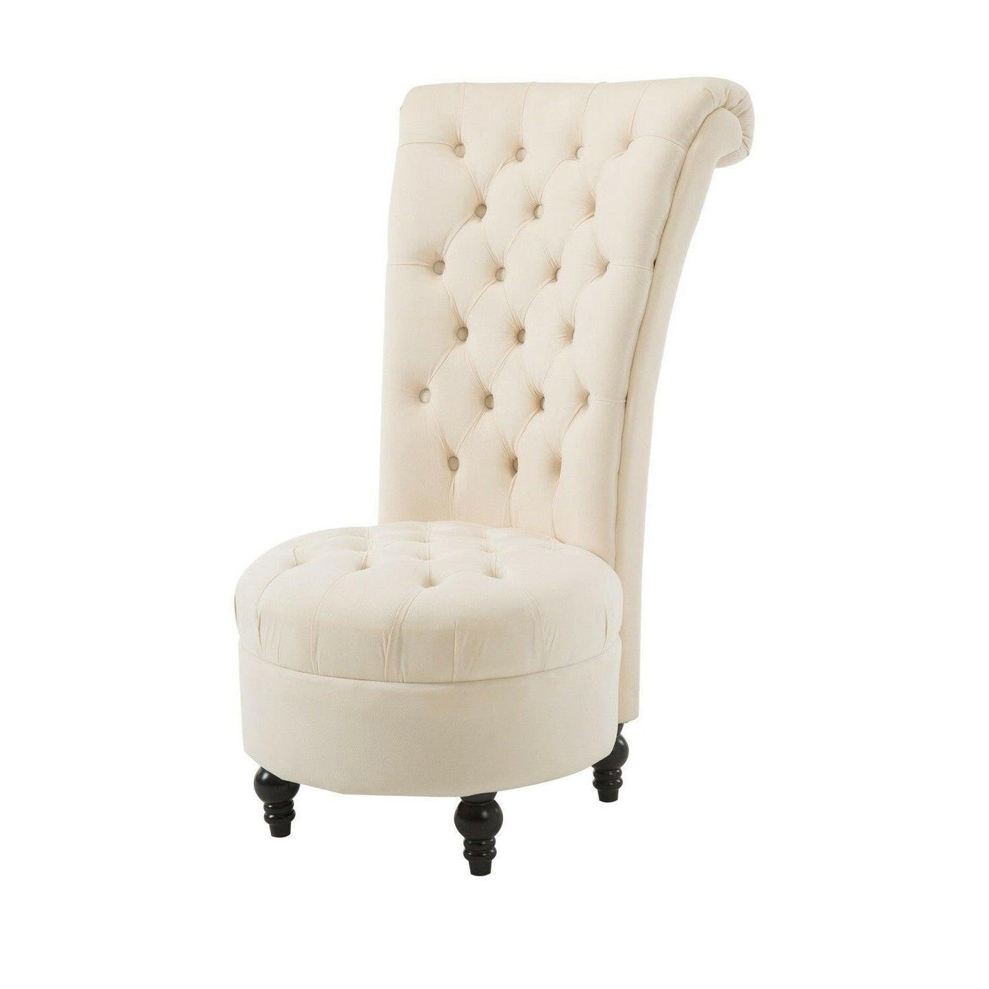 Cream Tufted High Back Plush Velvet Upholstered Accent Low Profile Chair - FurniFindUSA