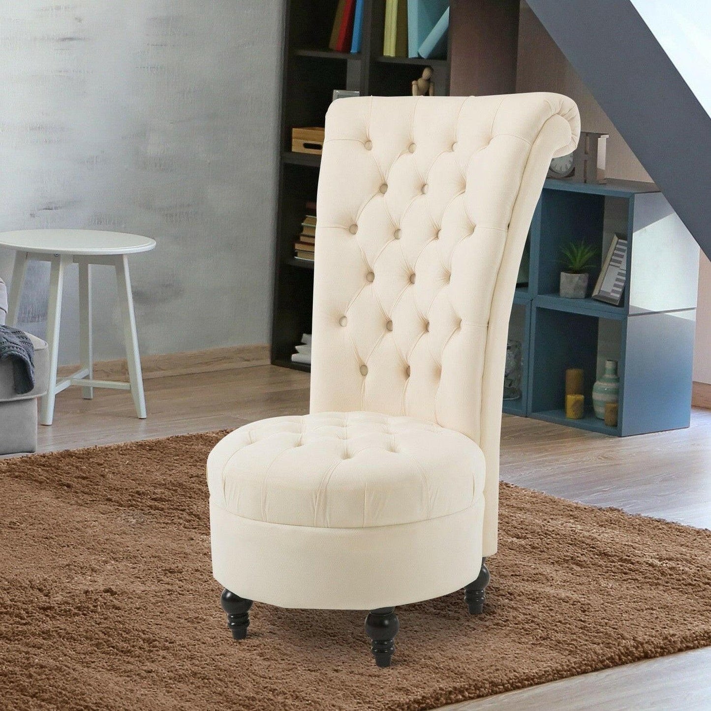 Cream Tufted High Back Plush Velvet Upholstered Accent Low Profile Chair - FurniFindUSA