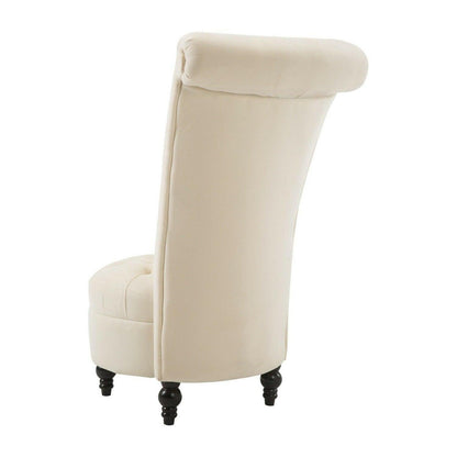Cream Tufted High Back Plush Velvet Upholstered Accent Low Profile Chair - FurniFindUSA
