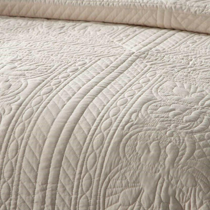 Full/Queen size 3-Piece Reversible Scalloped Edges Microfiber Quilt Set in Cream - FurniFindUSA