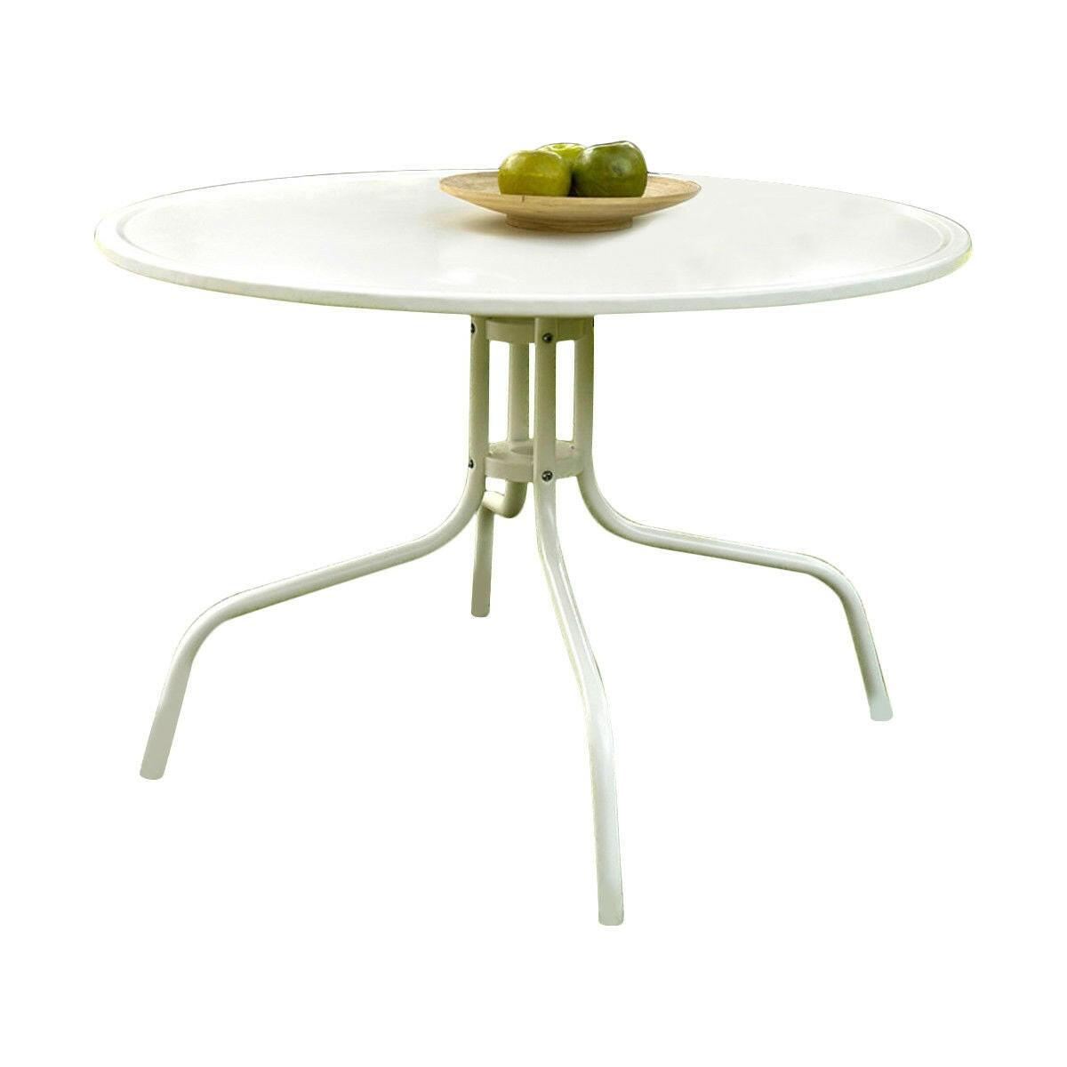 Round Patio Dining Table in White Outdoor UV Resistant Metal - FurniFindUSA