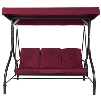 Burgundy Outdoor Patio Deck Porch Canopy Swing with Cushions - FurniFindUSA