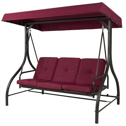 Burgundy Outdoor Patio Deck Porch Canopy Swing with Cushions - FurniFindUSA