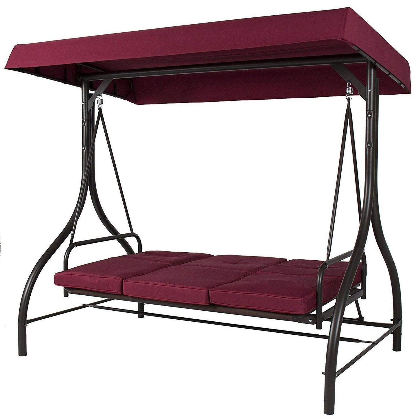 Burgundy Outdoor Patio Deck Porch Canopy Swing with Cushions - FurniFindUSA