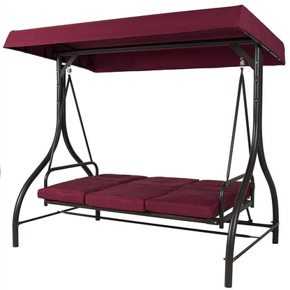 Burgundy Outdoor Patio Deck Porch Canopy Swing with Cushions - FurniFindUSA