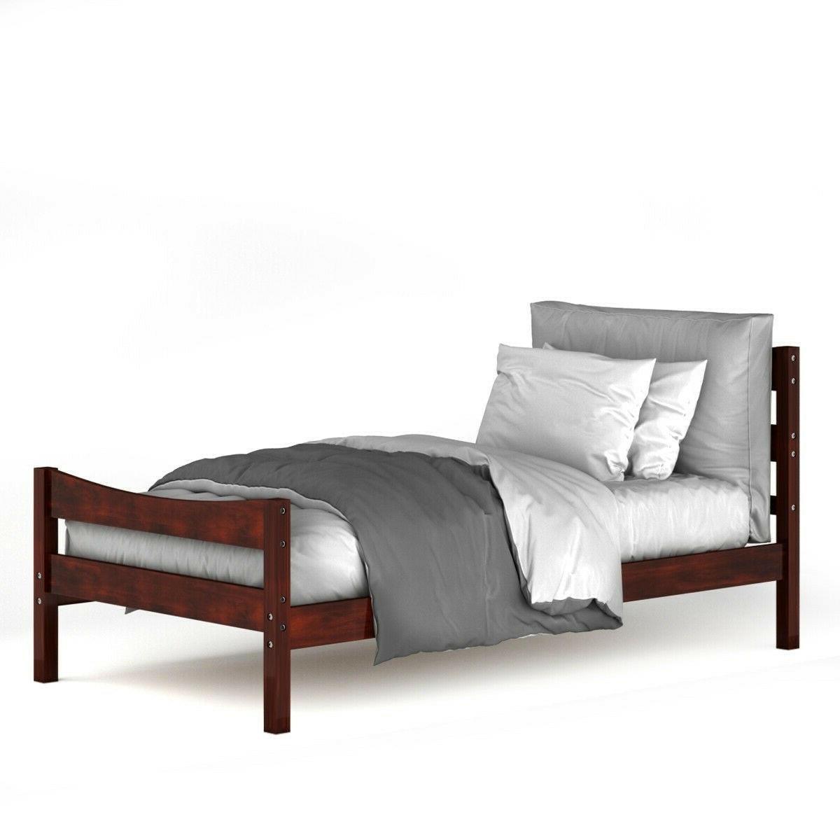 Twin size Farmhouse Style Pine Wood Platform Bed Frame in Walnut - FurniFindUSA
