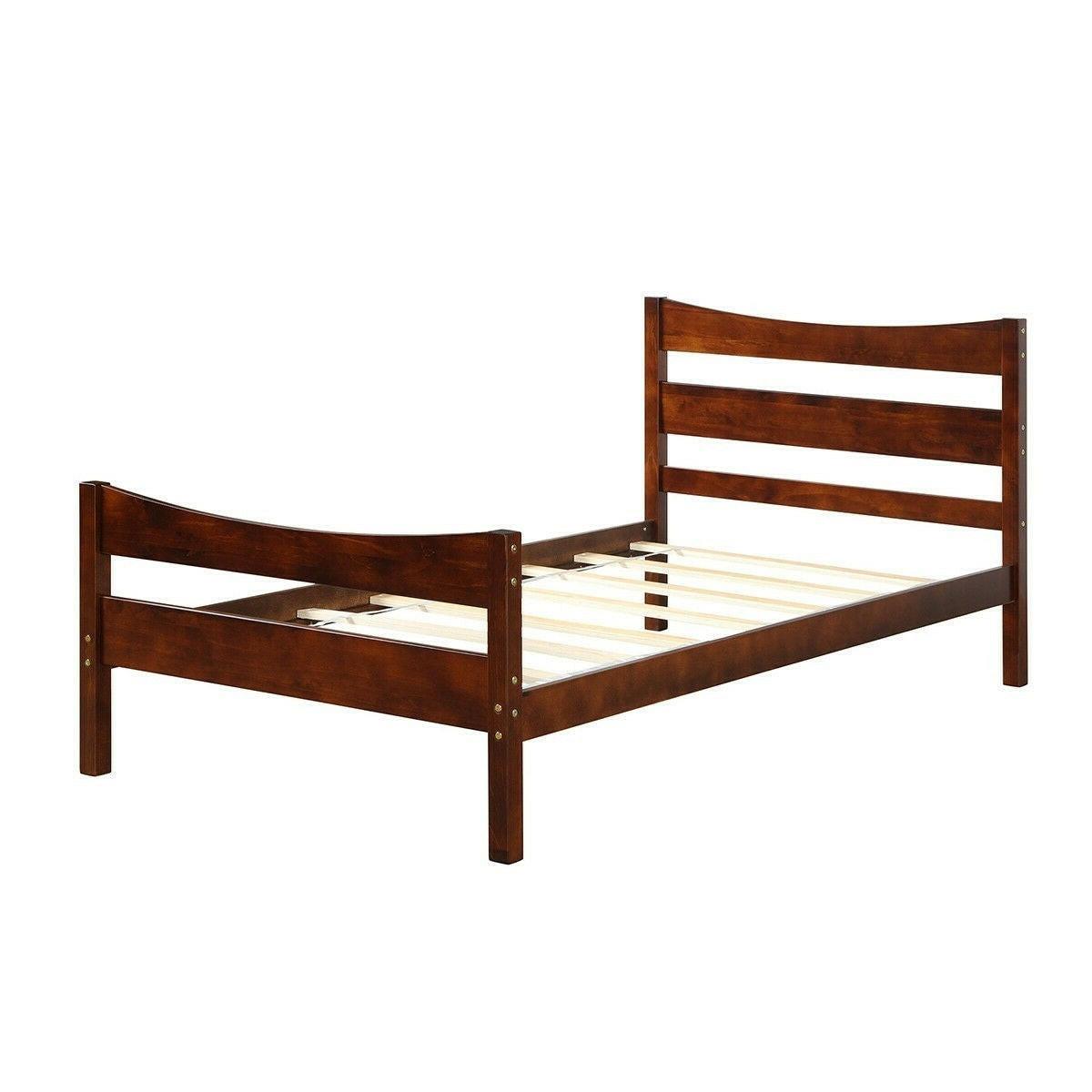 Twin size Farmhouse Style Pine Wood Platform Bed Frame in Walnut - FurniFindUSA