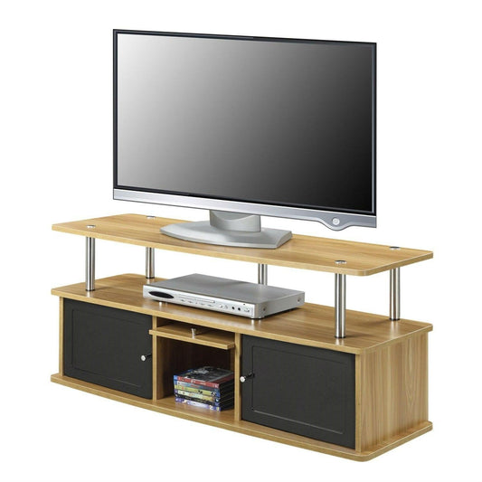 Modern 50-inch TV Stand in Light Oak / Black Wood Finish - FurniFindUSA