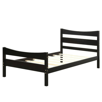 Twin size Farmhouse Style Pine Wood Platform Bed Frame in Espresso - FurniFindUSA