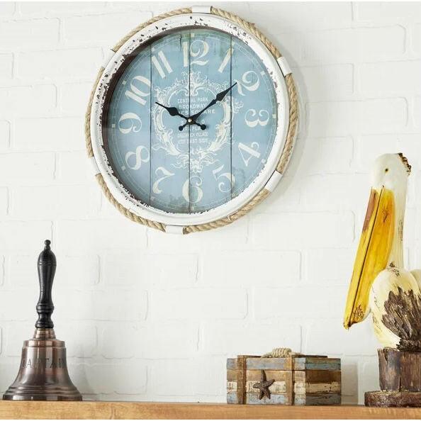 17-inch Nautical Blue Vintage Style Wall Clock - FurniFindUSA