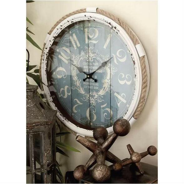 17-inch Nautical Blue Vintage Style Wall Clock - FurniFindUSA