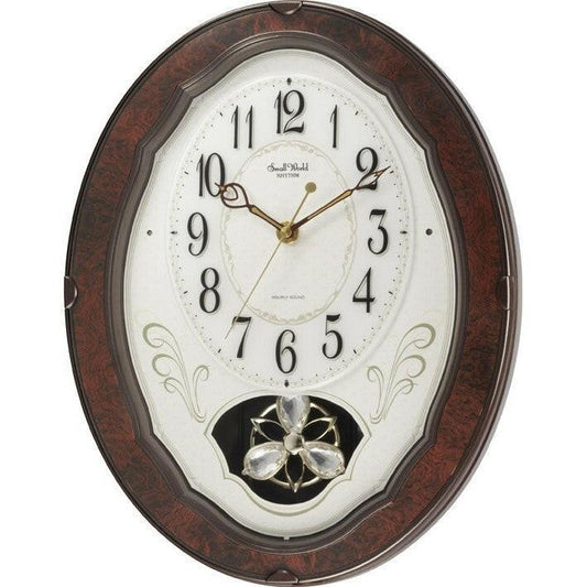 Wood Frame Pendulum Wall Clock - Plays Melodies on the Hour - FurniFindUSA