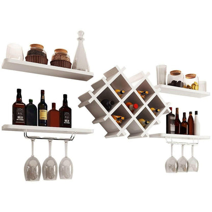 White 5-Piece Wall Mounted Wine Rack Set with Storage Shelves - FurniFindUSA