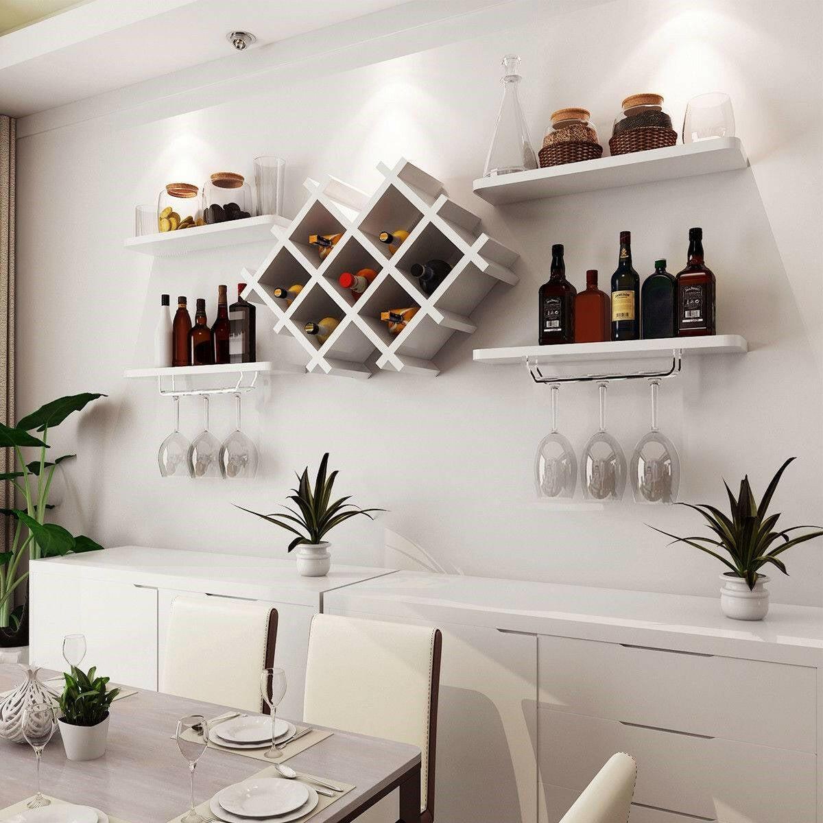 White 5-Piece Wall Mounted Wine Rack Set with Storage Shelves - FurniFindUSA