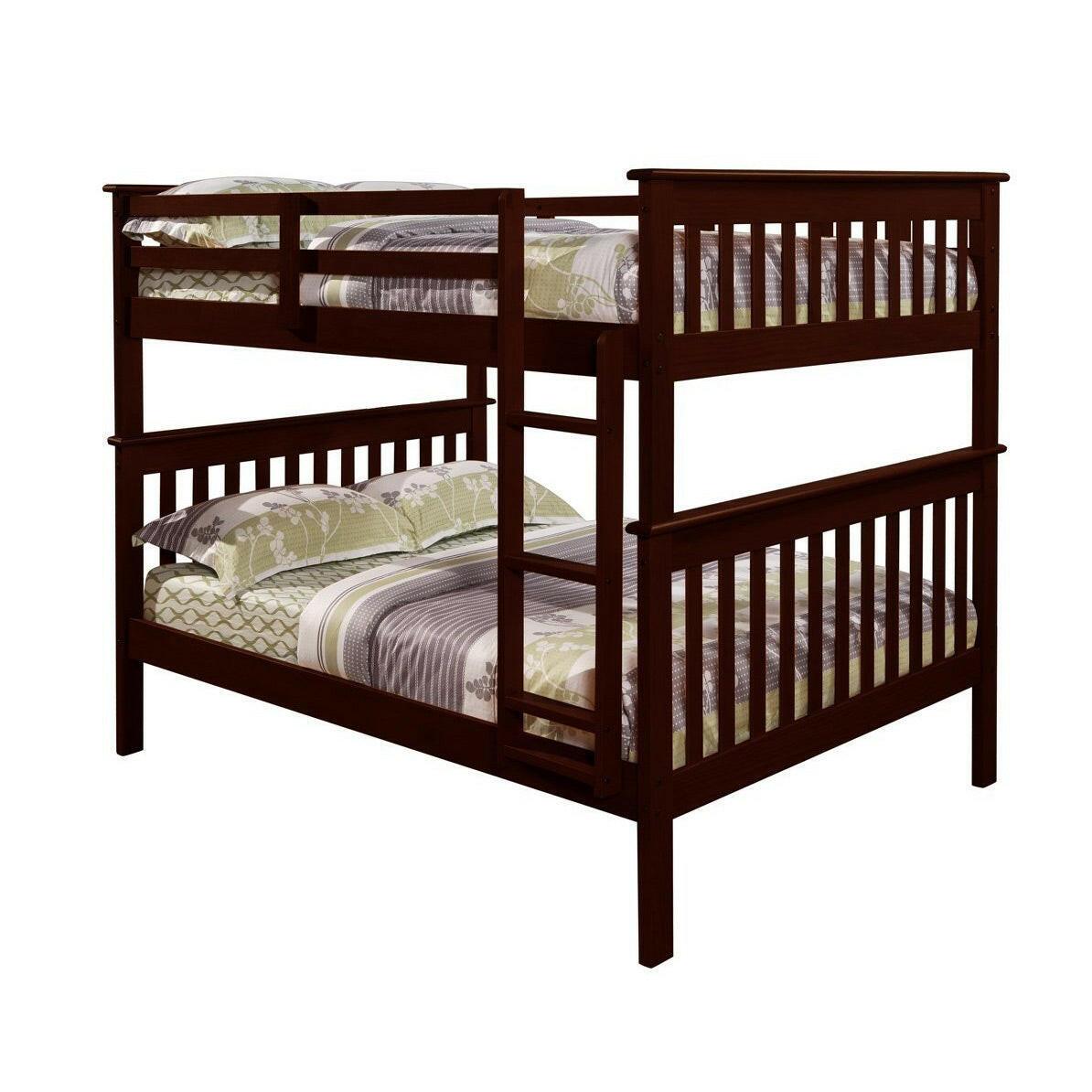 Solid Wood Full Over Full Bunk Bed in Cappuccino Finish - FurniFindUSA