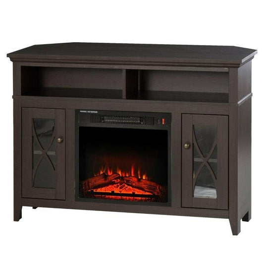 Espresso Electric Fireplace Mantel TV Stand w/ Adjustable Shelves 2 Storage Cabinets - FurniFindUSA