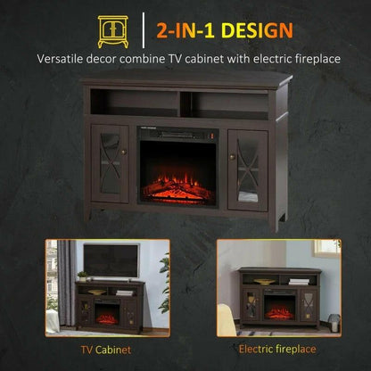 Espresso Electric Fireplace Mantel TV Stand w/ Adjustable Shelves 2 Storage Cabinets - FurniFindUSA