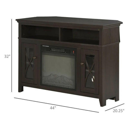 Espresso Electric Fireplace Mantel TV Stand w/ Adjustable Shelves 2 Storage Cabinets - FurniFindUSA