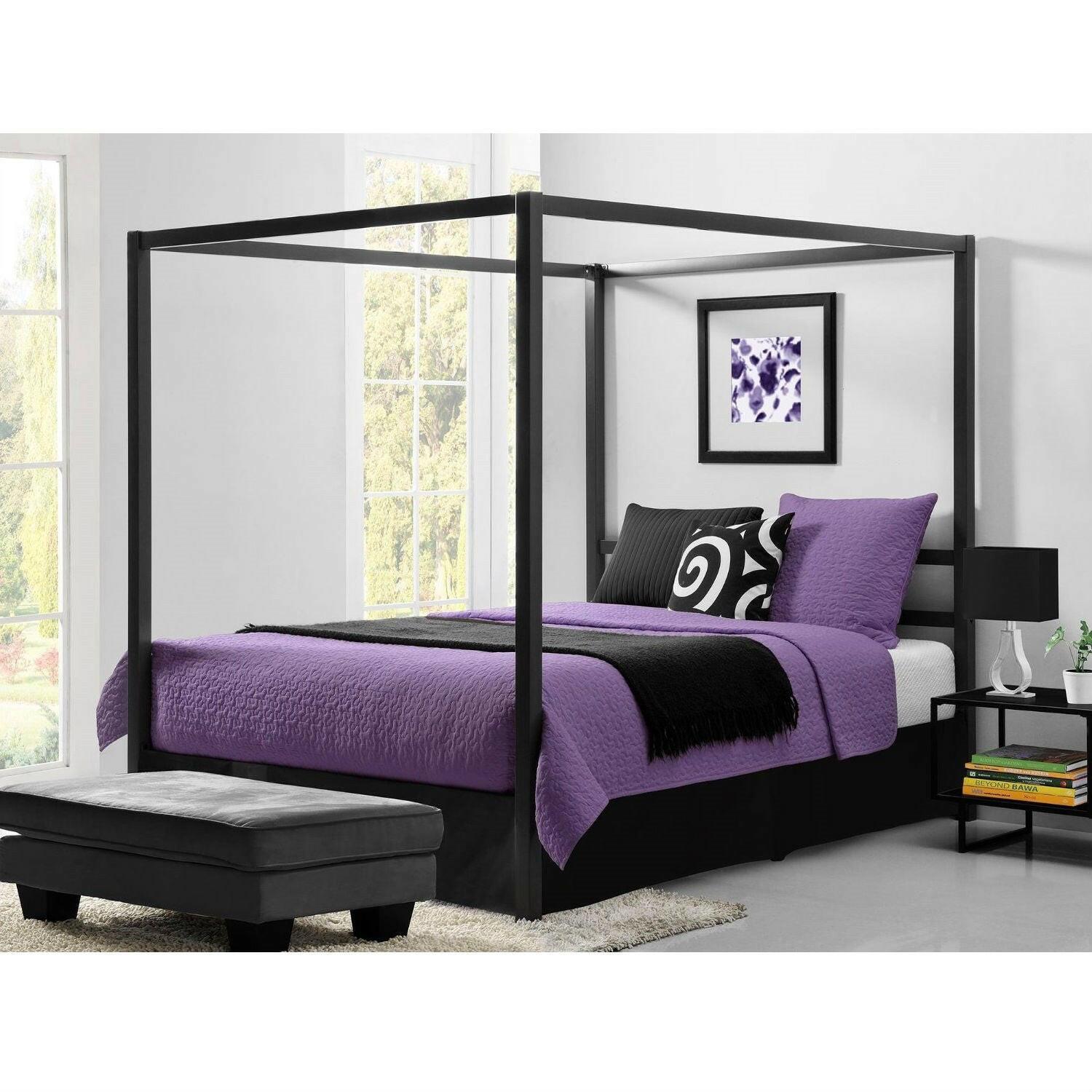 Queen size Modern Canopy Bed in Sturdy Grey Metal - FurniFindUSA