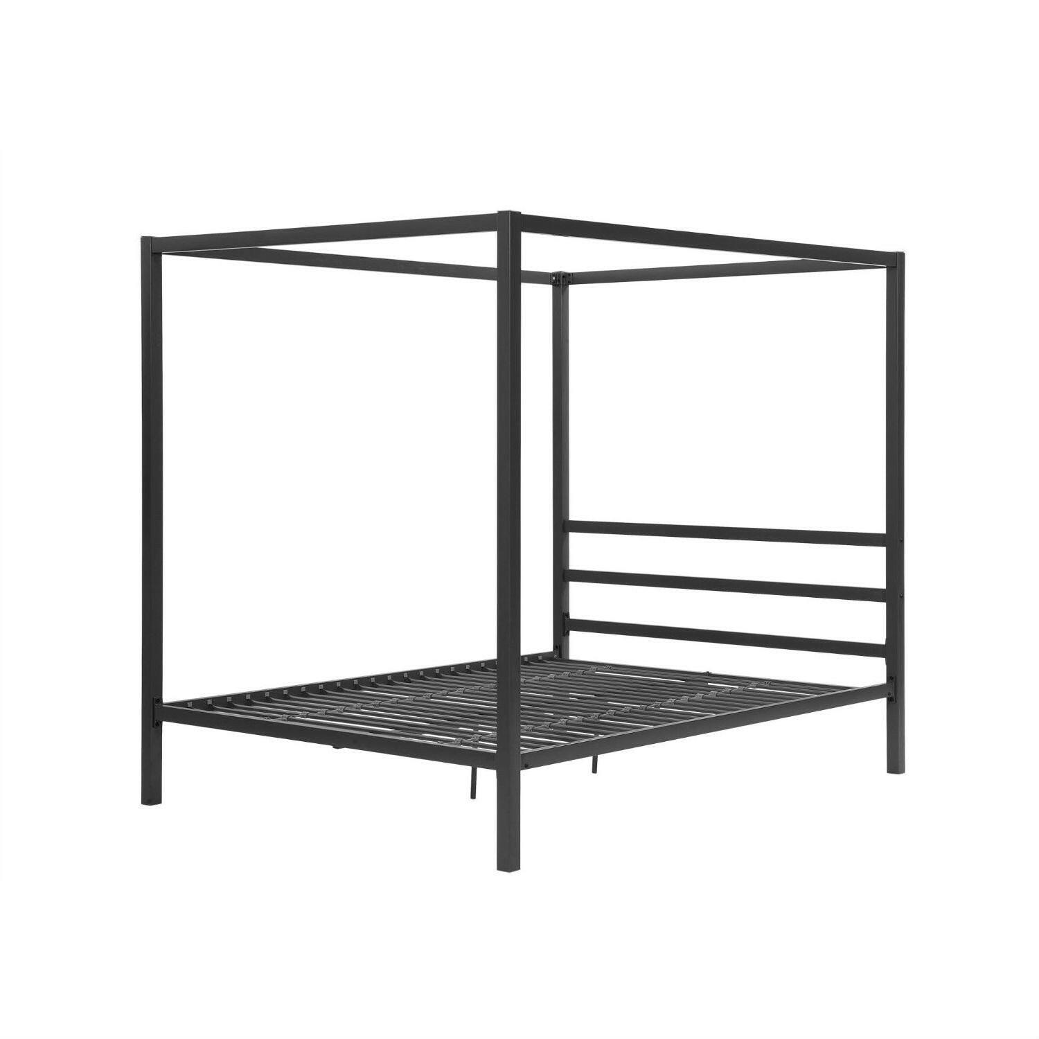 Queen size Modern Canopy Bed in Sturdy Grey Metal - FurniFindUSA