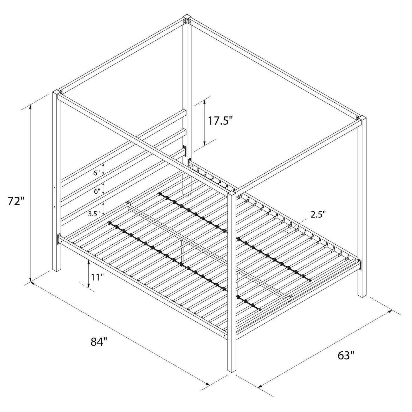 Queen size Modern Canopy Bed in Sturdy Grey Metal - FurniFindUSA