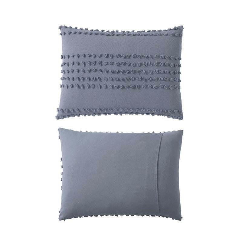 King size 5-Piece 100-Percent Cotton Clip Dot Boho Comforter Set in Denim Blue - FurniFindUSA