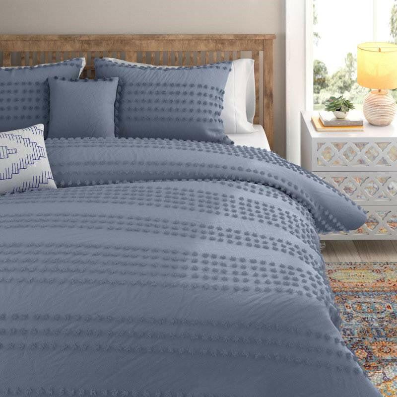 Full/Queen size 5-Piece 100-Percent Cotton Clip Dot Comforter Set in Denim Blue - FurniFindUSA