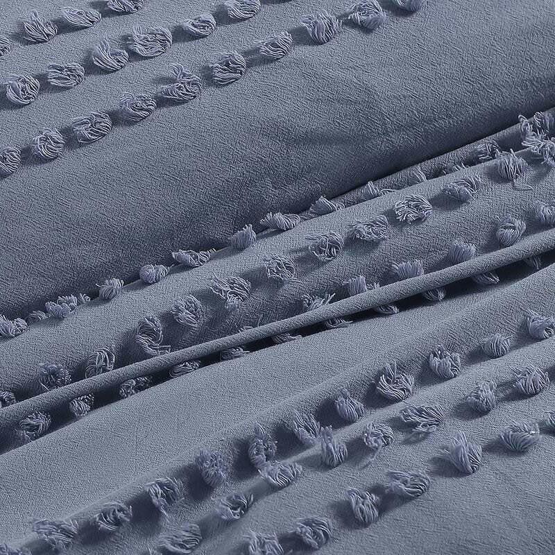 Full/Queen size 5-Piece 100-Percent Cotton Clip Dot Comforter Set in Denim Blue - FurniFindUSA