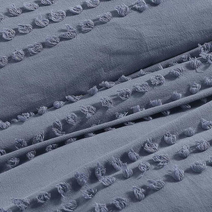 Full/Queen size 5-Piece 100-Percent Cotton Clip Dot Comforter Set in Denim Blue - FurniFindUSA