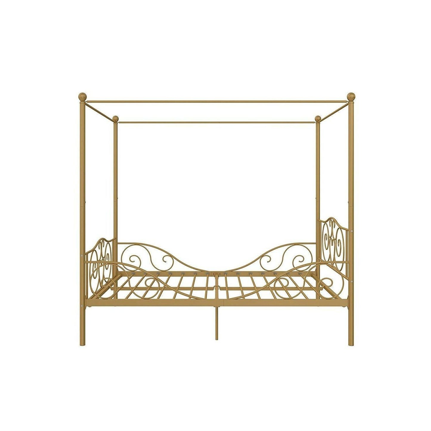 Full size Heavy Duty Metal Canopy Bed Frame in Gold Finish - FurniFindUSA