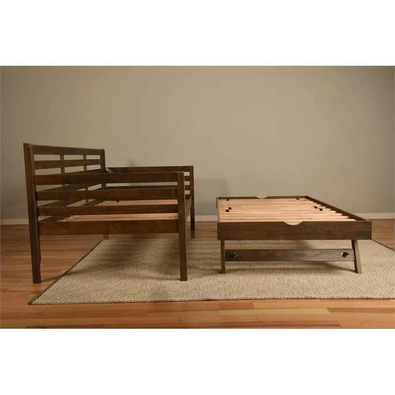 Solid Wood Daybed Frame with Twin Pop-Up Trundle Bed in Walnut Finish - FurniFindUSA