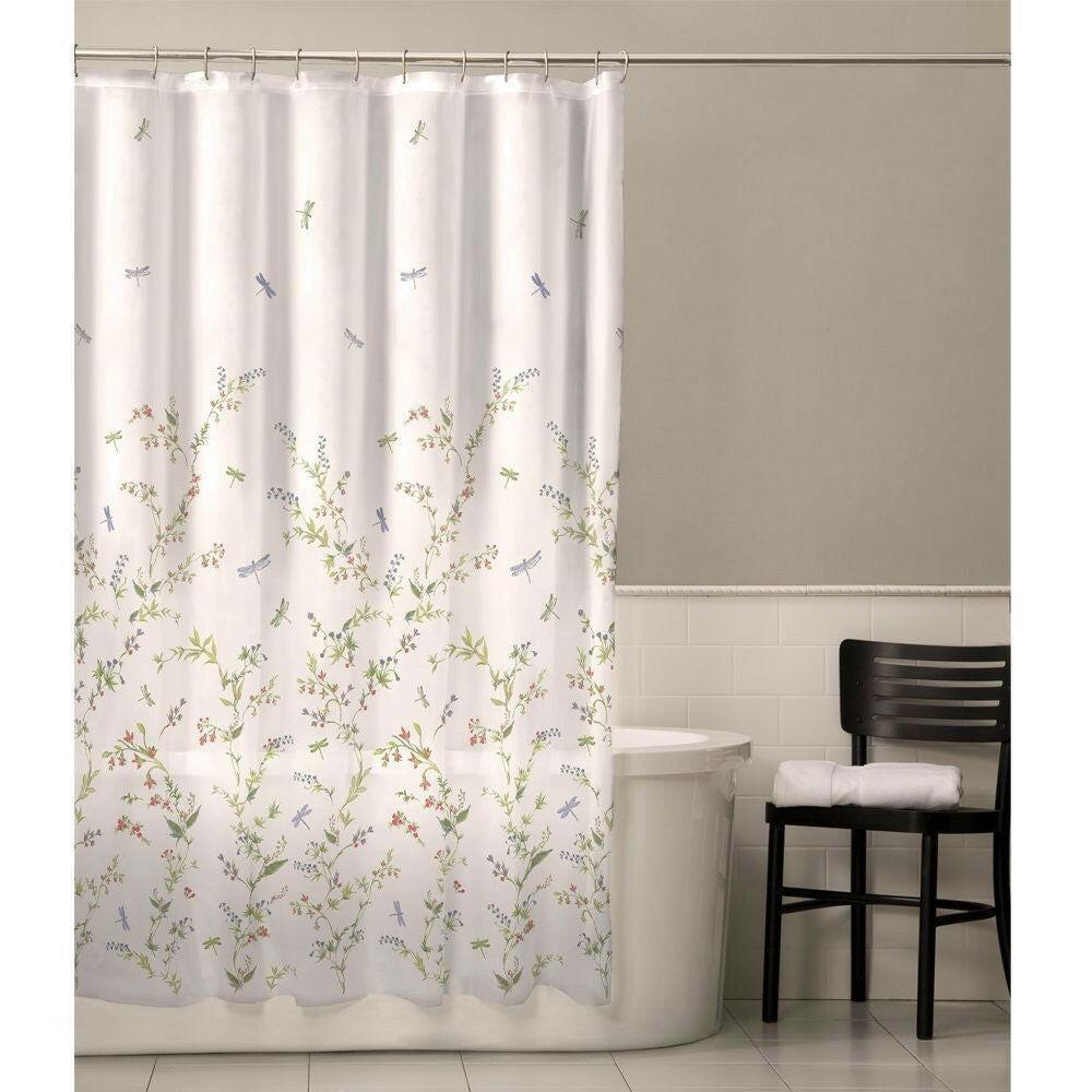 Floral Dragonfly Polyester Machine Washable Shower Curtain - FurniFindUSA