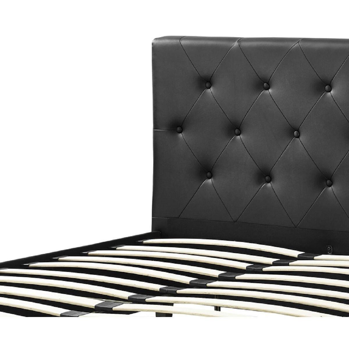 Queen size Black Faux Leather Upholstered Platform Bed with Button Tufted Headboard - FurniFindUSA