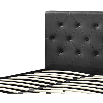 Queen size Black Faux Leather Upholstered Platform Bed with Button Tufted Headboard - FurniFindUSA