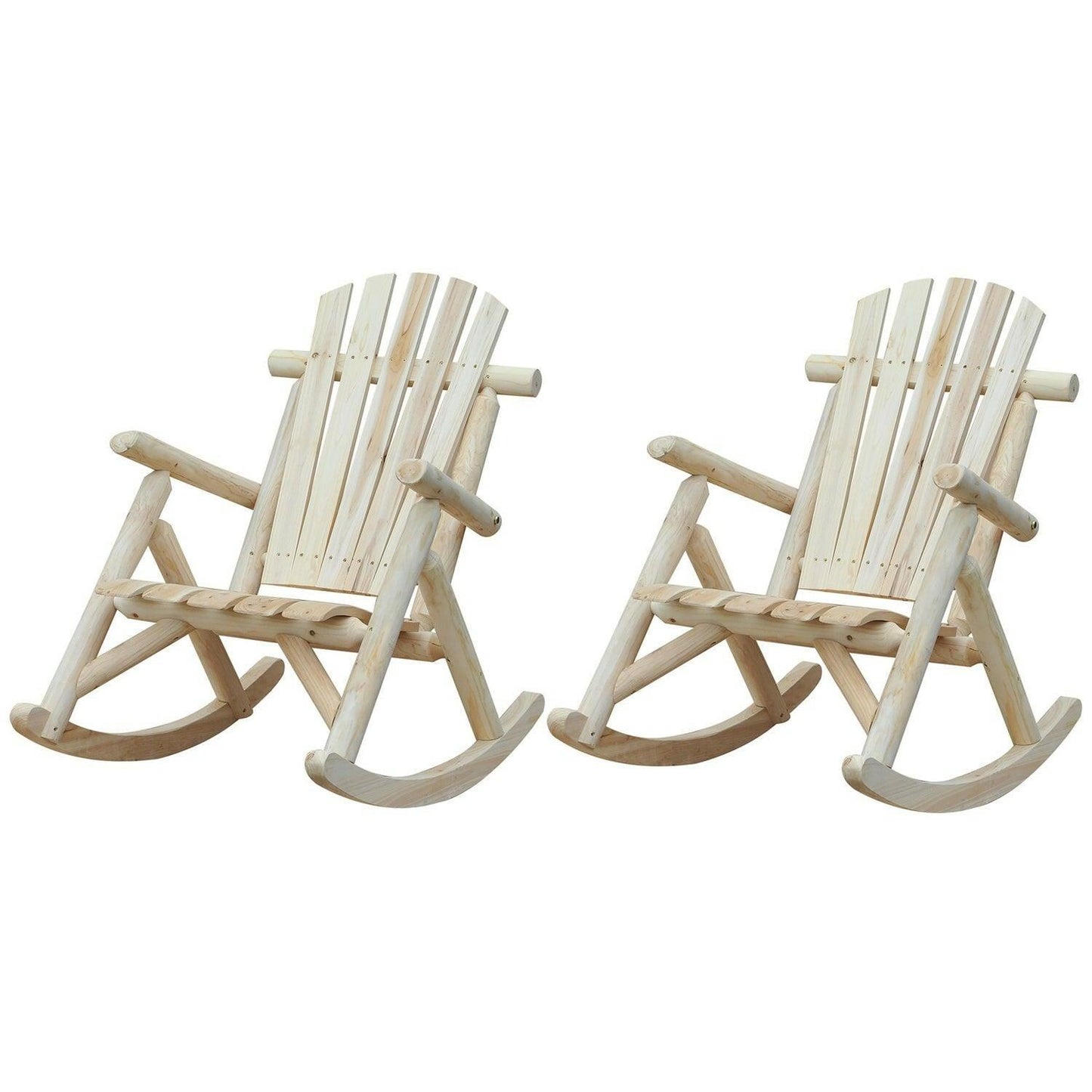 FarmHouse Classical Fir Wood Rocking Adirondack Chair Natural - Set of 2 - FurniFindUSA