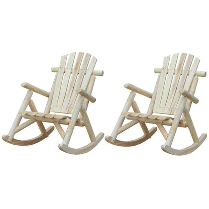 FarmHouse Classical Fir Wood Rocking Adirondack Chair Natural - Set of 2 - FurniFindUSA