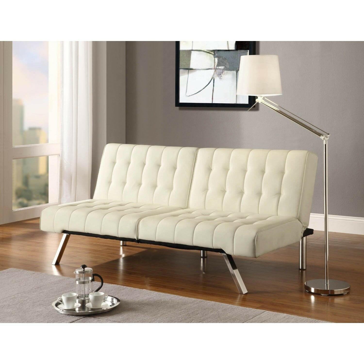 Splitback Multi-Position Futon Sofa Sleeper in Vanilla - FurniFindUSA