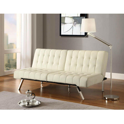 Split-back Modern Futon Style Sleeper Sofa Bed in Vanilla Faux Leather - FurniFindUSA