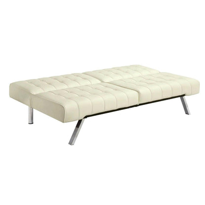 Split-back Modern Futon Style Sleeper Sofa Bed in Vanilla Faux Leather - FurniFindUSA