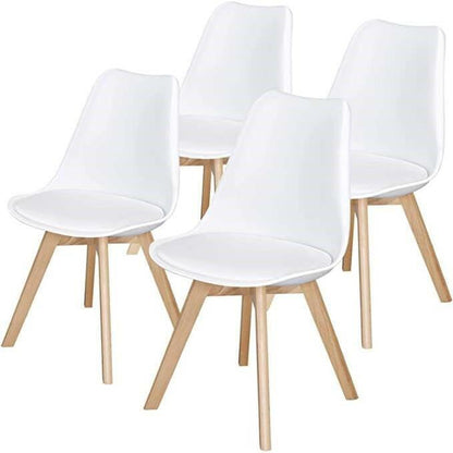Set of 4 Modern White Shell Dining Chair Upholstered Padded Seat w/ Beechwood  Legs - FurniFindUSA