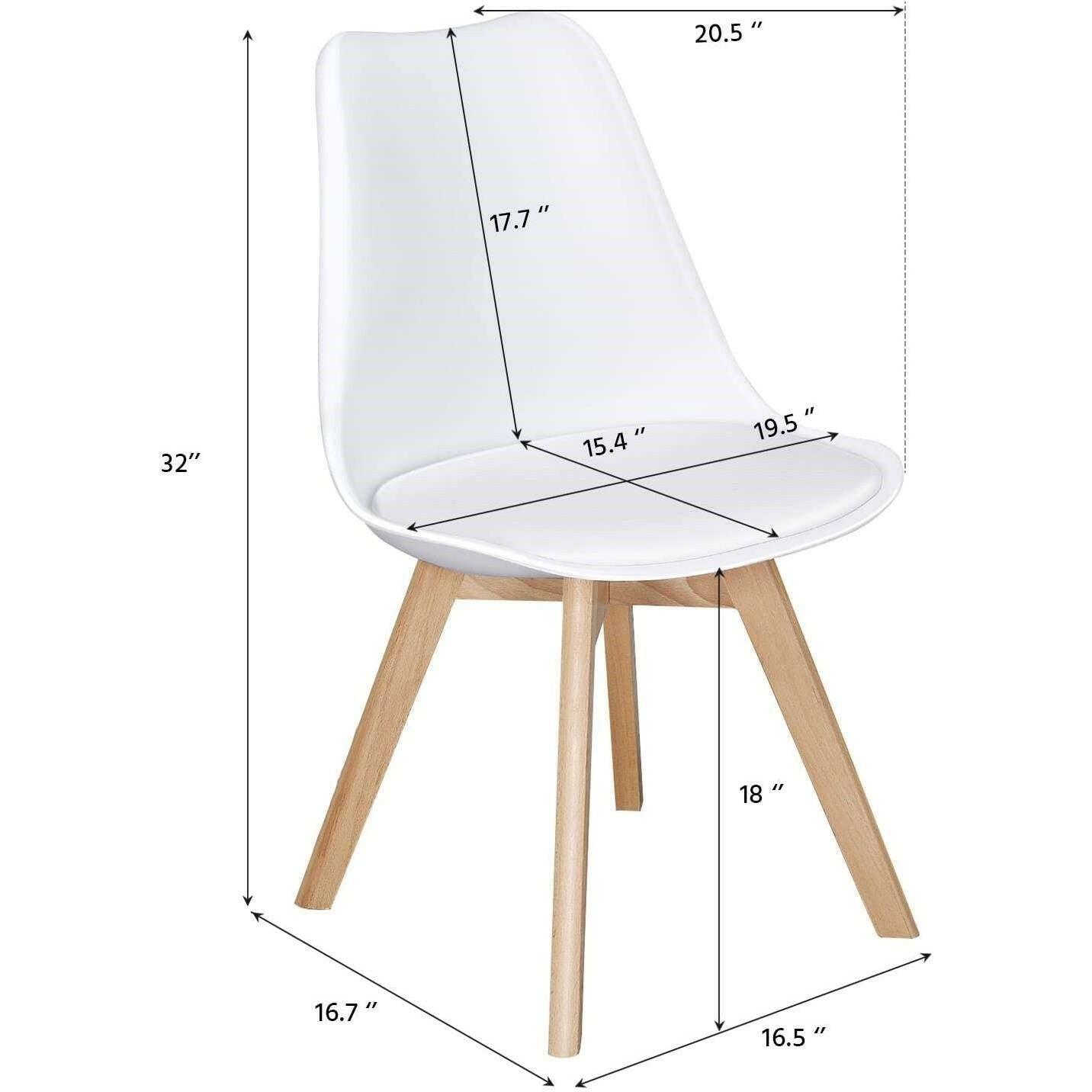 Set of 4 Modern White Shell Dining Chair Upholstered Padded Seat w/ Beechwood  Legs - FurniFindUSA