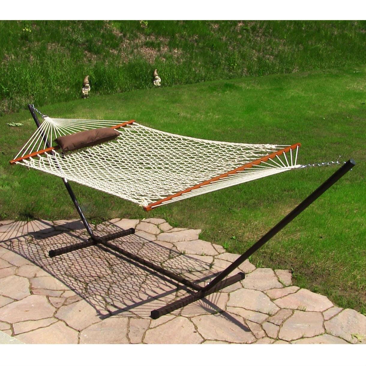 Rope Hammock Set with Stand Pad and Pillow 55 x 144-inch - Desert Stripe - FurniFindUSA