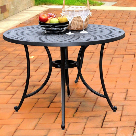 Round 42-inch Cast Aluminum Outdoor Dining Table in Charcoal Black - FurniFindUSA