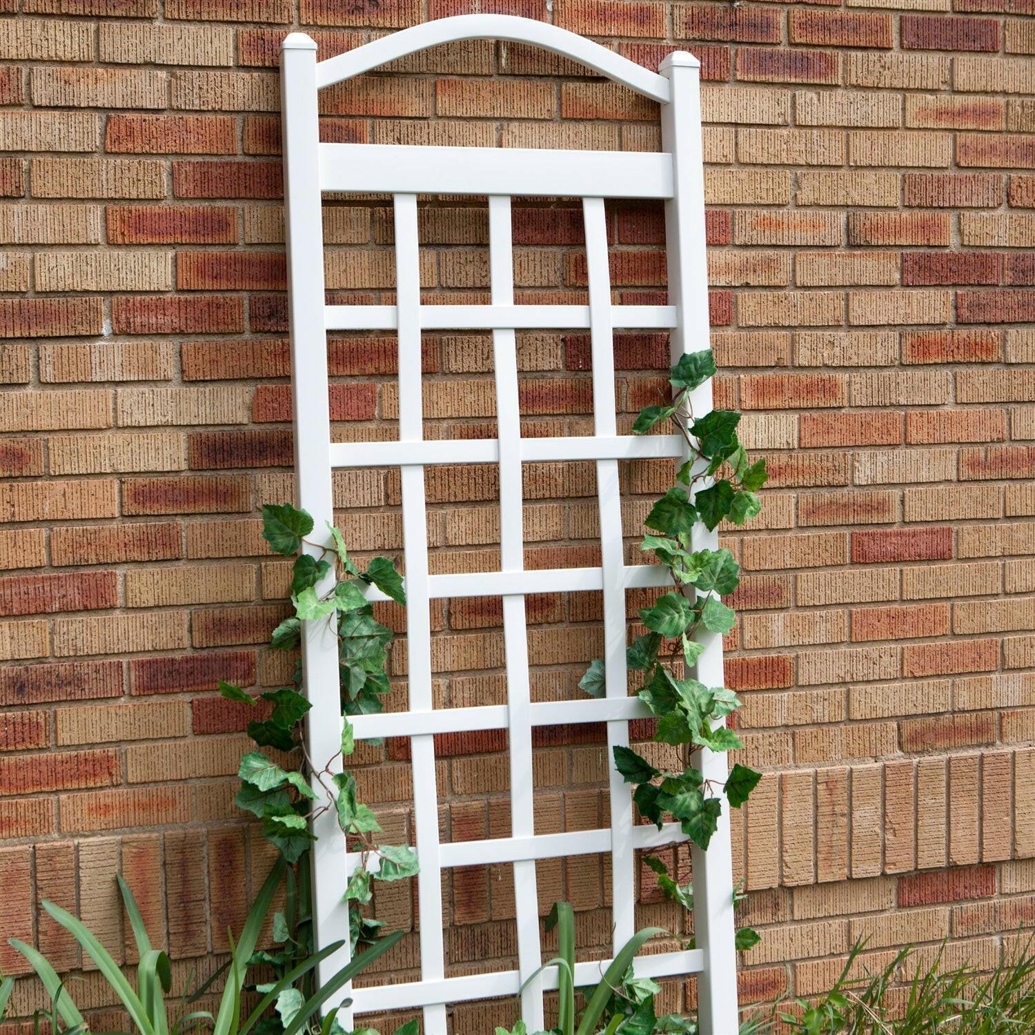 6 Ft White Vinyl Garden Trellis with Arch Top with Ground Mount Anchors - FurniFindUSA