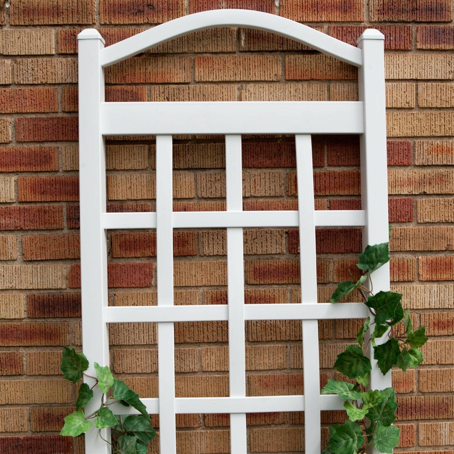 6 Ft White Vinyl Garden Trellis with Arch Top with Ground Mount Anchors - FurniFindUSA