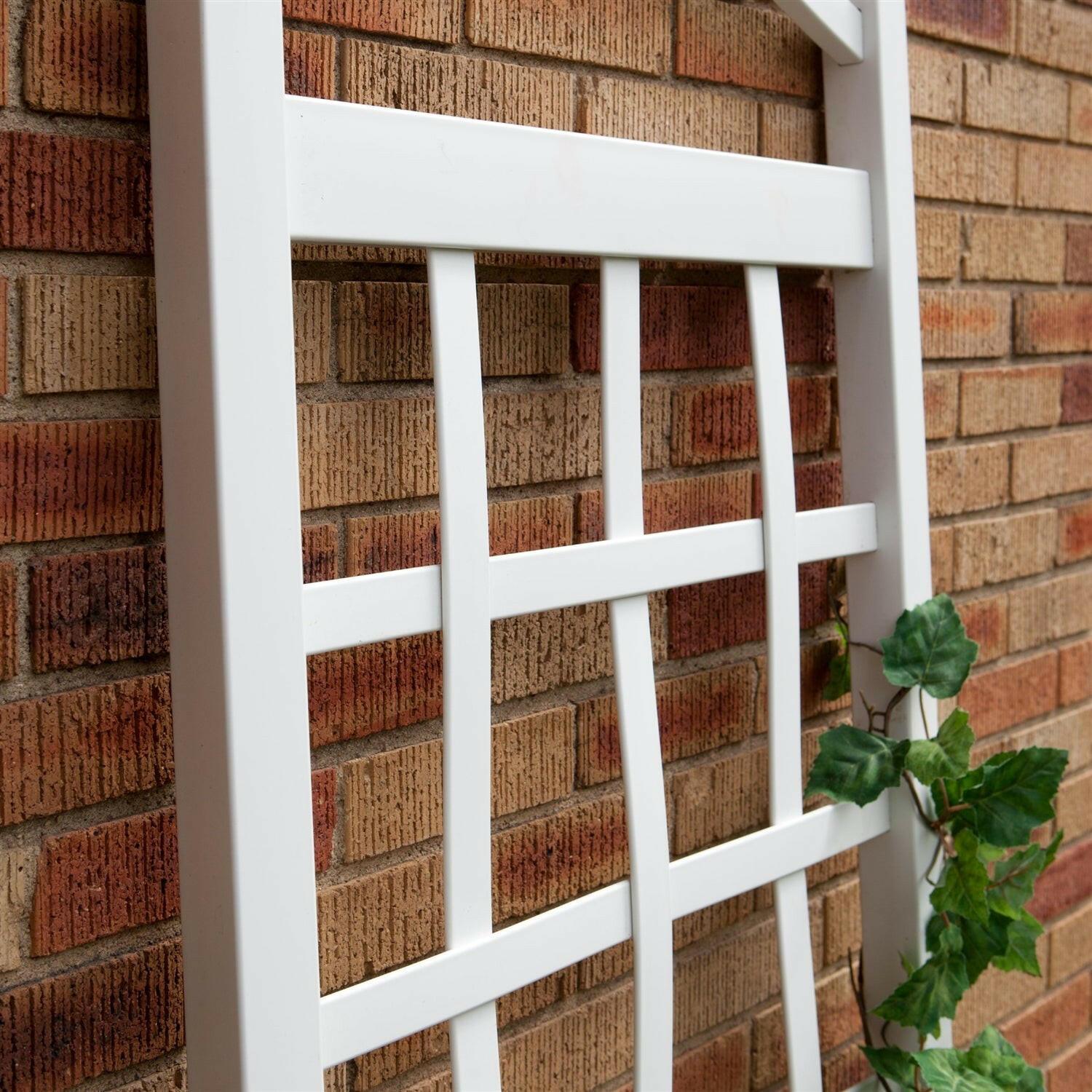 6 Ft White Vinyl Garden Trellis with Arch Top with Ground Mount Anchors - FurniFindUSA