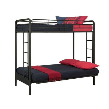 Twin over Full Futon Bunk Bed Sleeper Sofa in Black Metal - FurniFindUSA